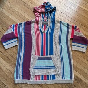 Natural Reflections Women's Striped Pullover Hooded Sweater Size L Beach Coastal